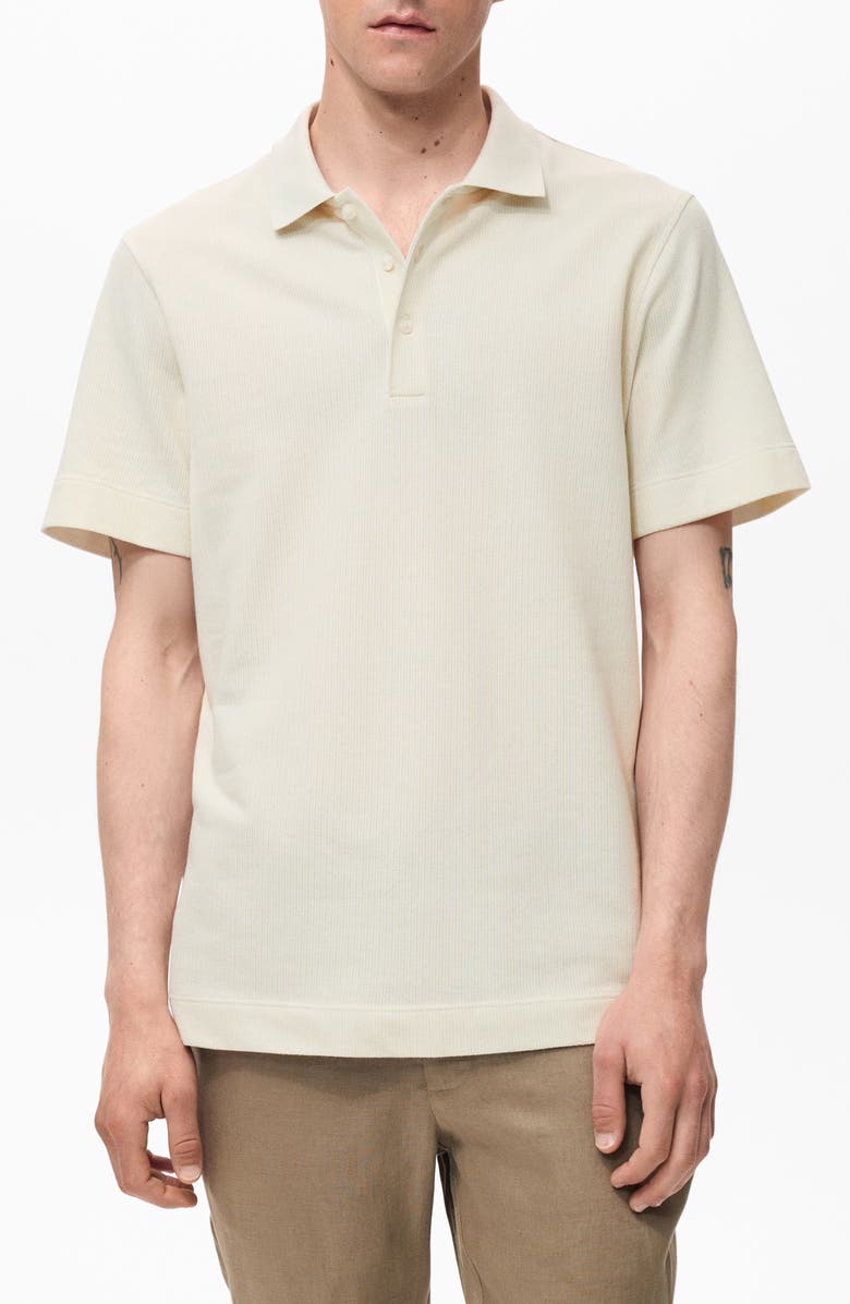 MANGO Fine Rib-Knit Polo, Main, color, Ivory White