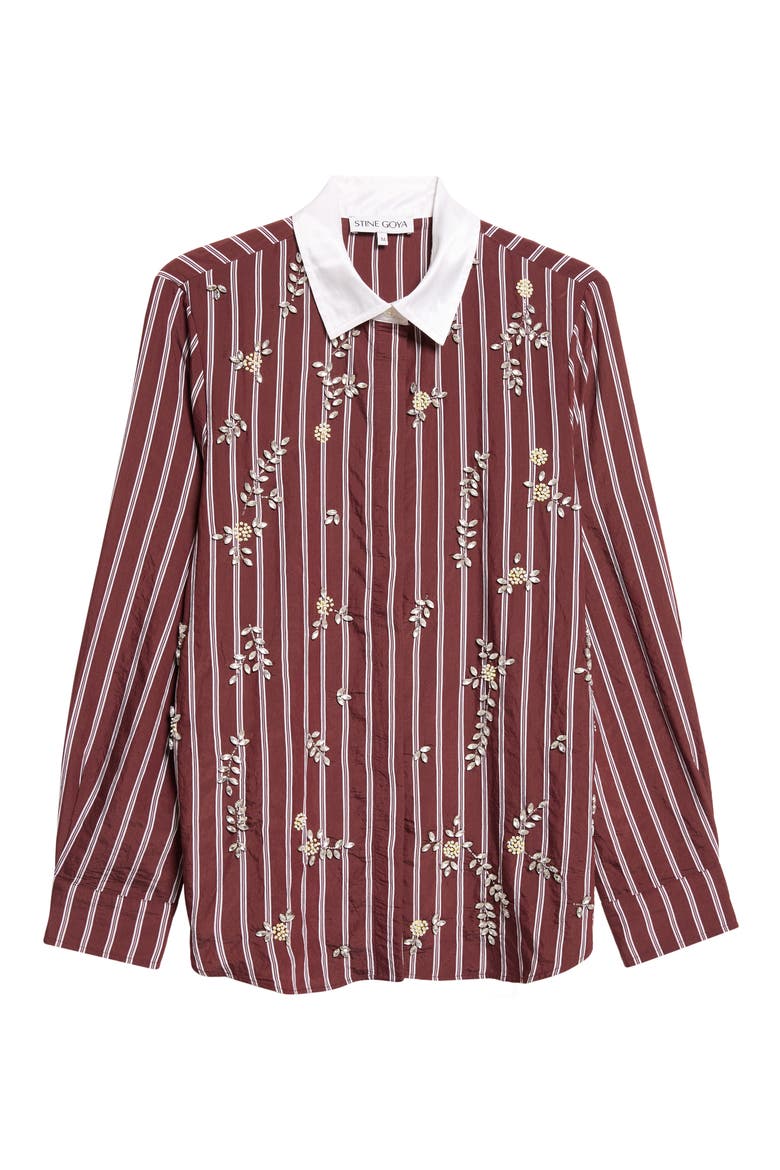 Oversize Floral Embellished Stripe Shirt, Alternate, color, UNIFORM STRIPES