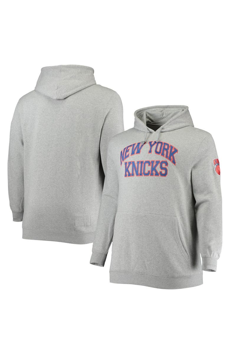 Mitchell & Ness Men's Mitchell & Ness Heathered Gray New York Knicks Hardwood Classics Big & Tall Throwback Pullover Hoodie, Main, color, 