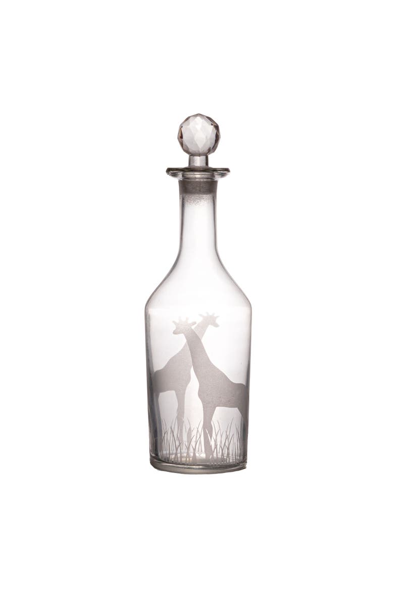20-Ounce Etched Glass Decanter with Giraffes and Glass Stopper, Clear, Alternate, color, Clear