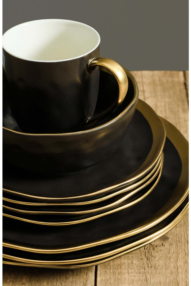 Florian Porcelain 16-Piece Dinnerware Set, Alternate, color, Black