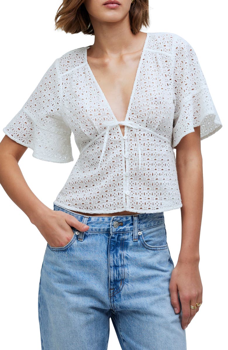 Madewell Eyelet Tie Front Top, Main, color, 