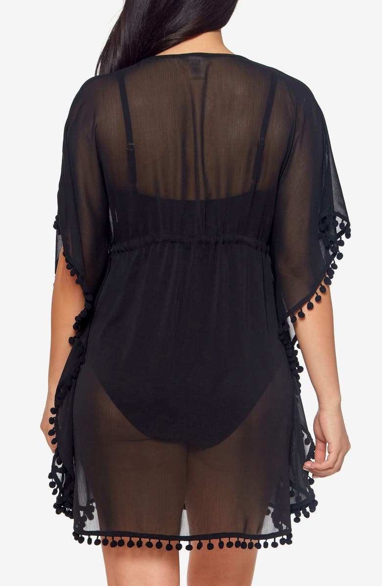 BLEU by Rod Beattie Gypset Pompom Sheer Cover-Up Caftan, Alternate, color, Black