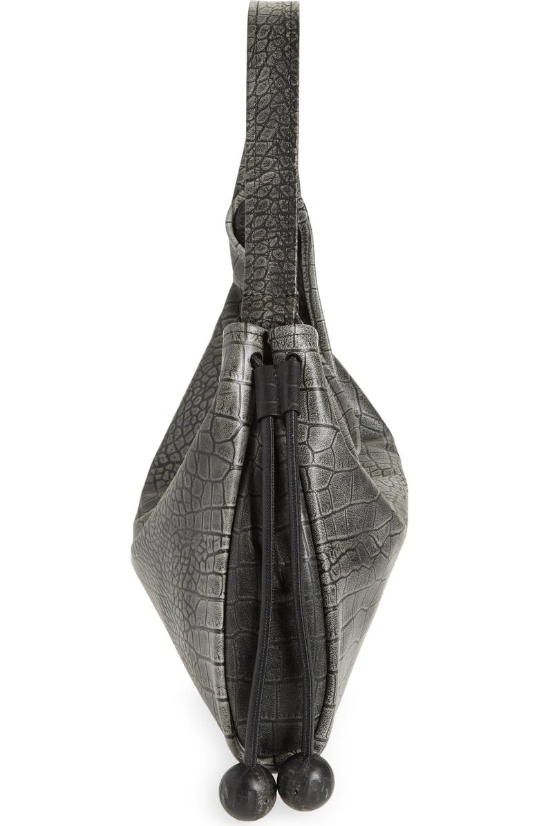 Marni Medium Croc Embossed Leather Hobo Bag, Alternate, color, 00N99 Black