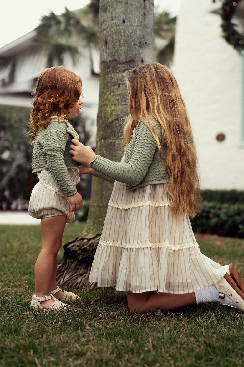 Stripe and Floral Woven Short Sleeve Top and Bloomer Set, Alternate, color, Cream/Brick