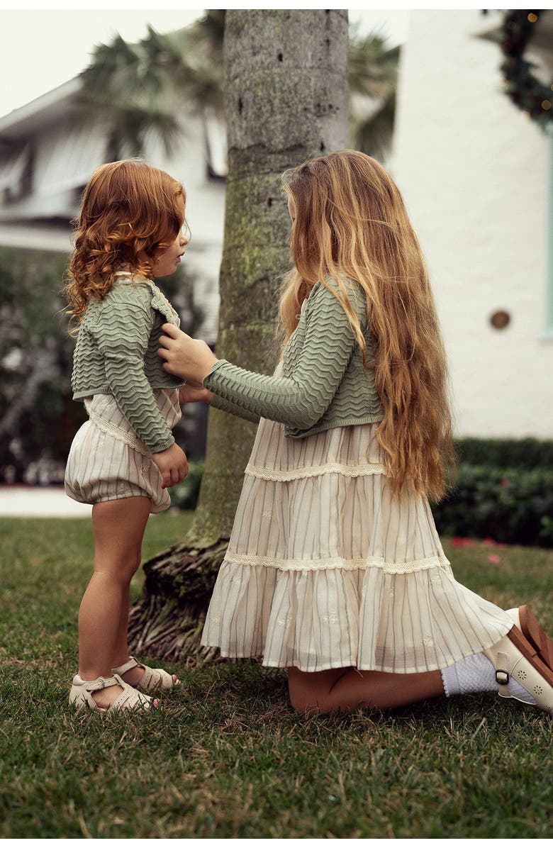Clô Stripe and Floral Woven Short Sleeve Top and Bloomer Set, Alternate, color, Cream/Dark Green