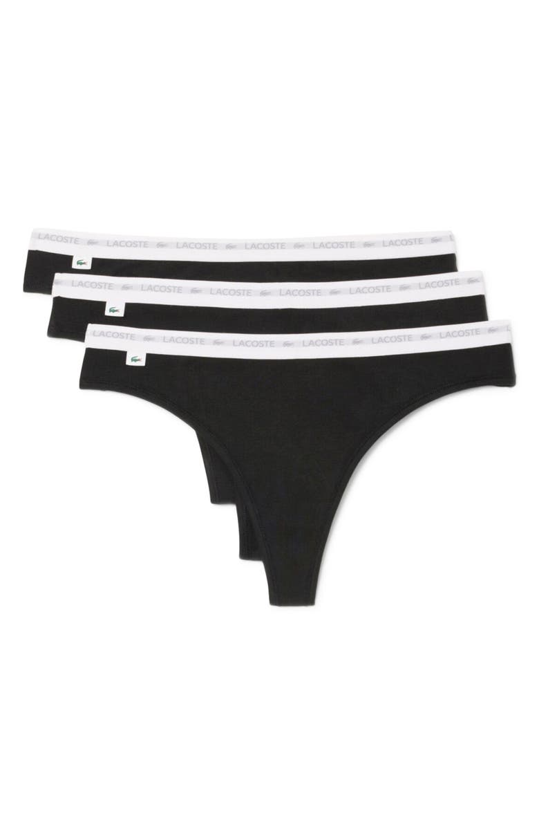 Lacoste 3-Pack Stretch Cotton Thongs, Main, color, Black