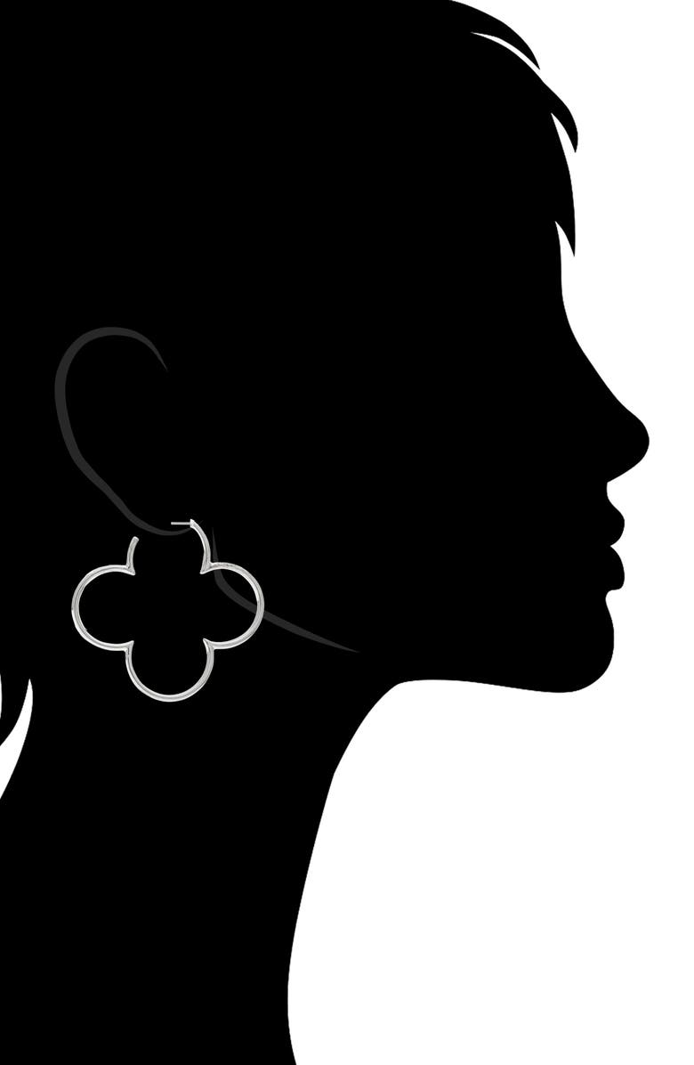 RIVKA FRIEDMAN White Rhodium Plated Clover Hoop Earrings, Alternate, color, White Rhodium