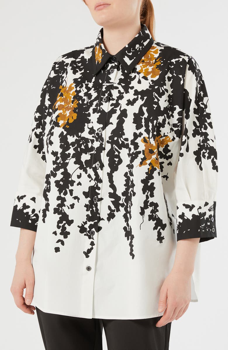 Marina Rinaldi Calao Cotton Button-Up Shirt, Main, color, White Black