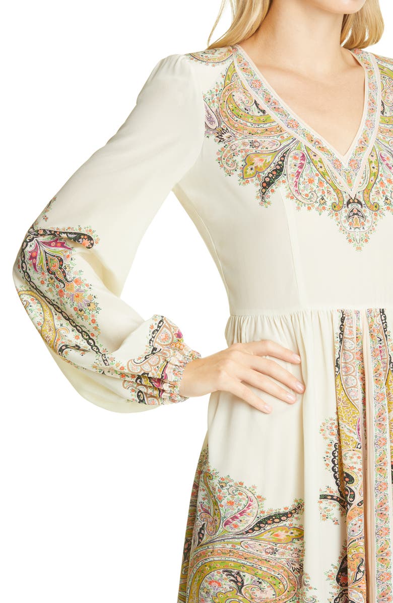 Etro V-Neck Long Sleeve Silk Midi Dress, Alternate, color,