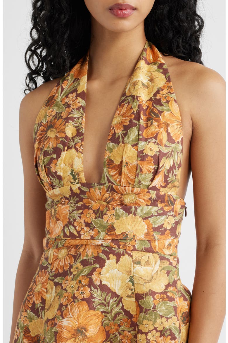 Bianca Floral Linen Halter Minidress, Alternate, color, CAMELLIA