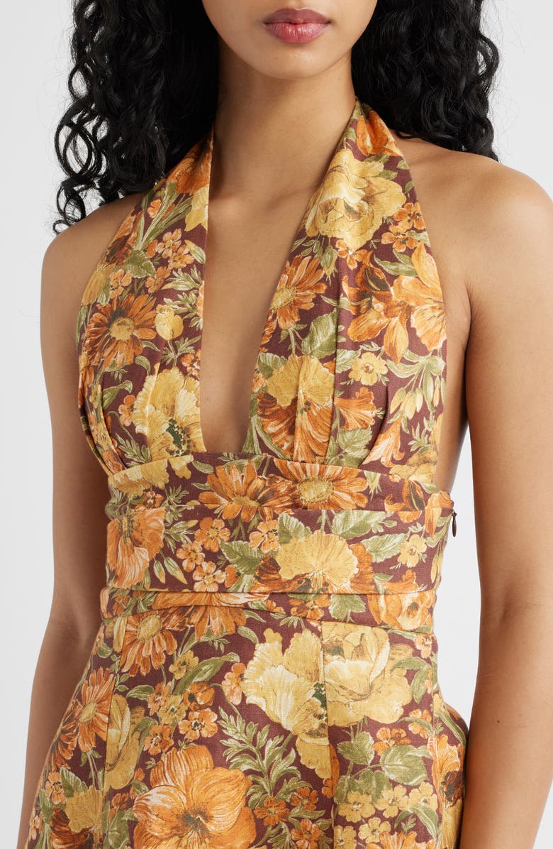 Faithfull the Brand Bianca Floral Linen Halter Minidress, Alternate, color, Camellia