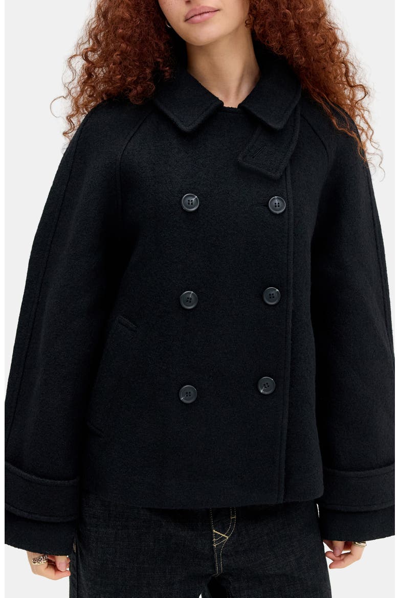 Double Breasted Wool Blend Coat, Main, color, BLACK