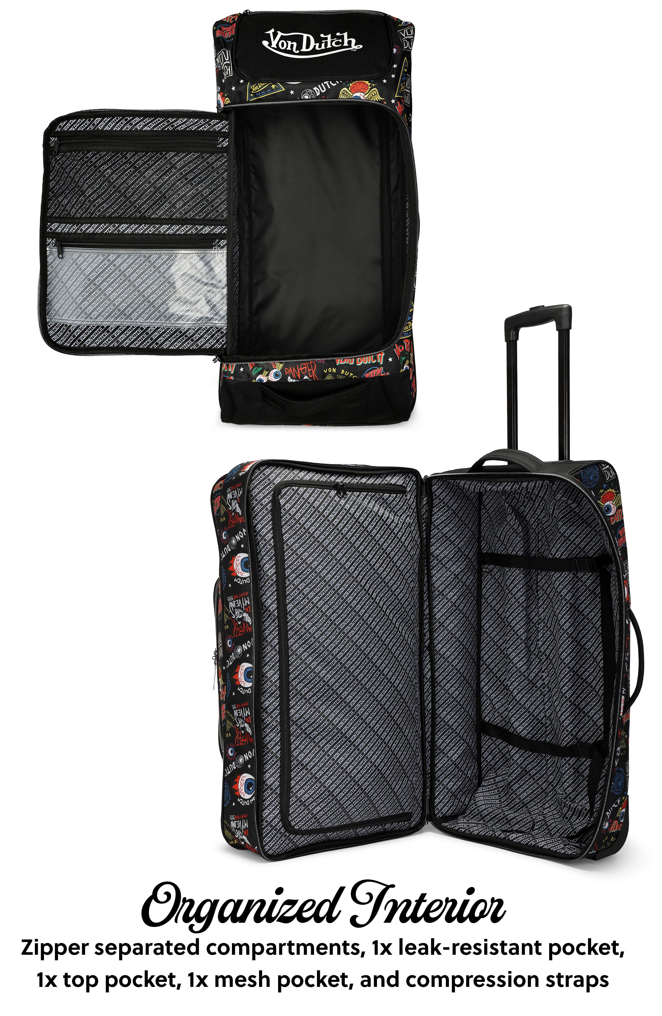 Von Dutch Jax Black Rolling Duffel 2-Piece Set, Alternate, color, Jax Black