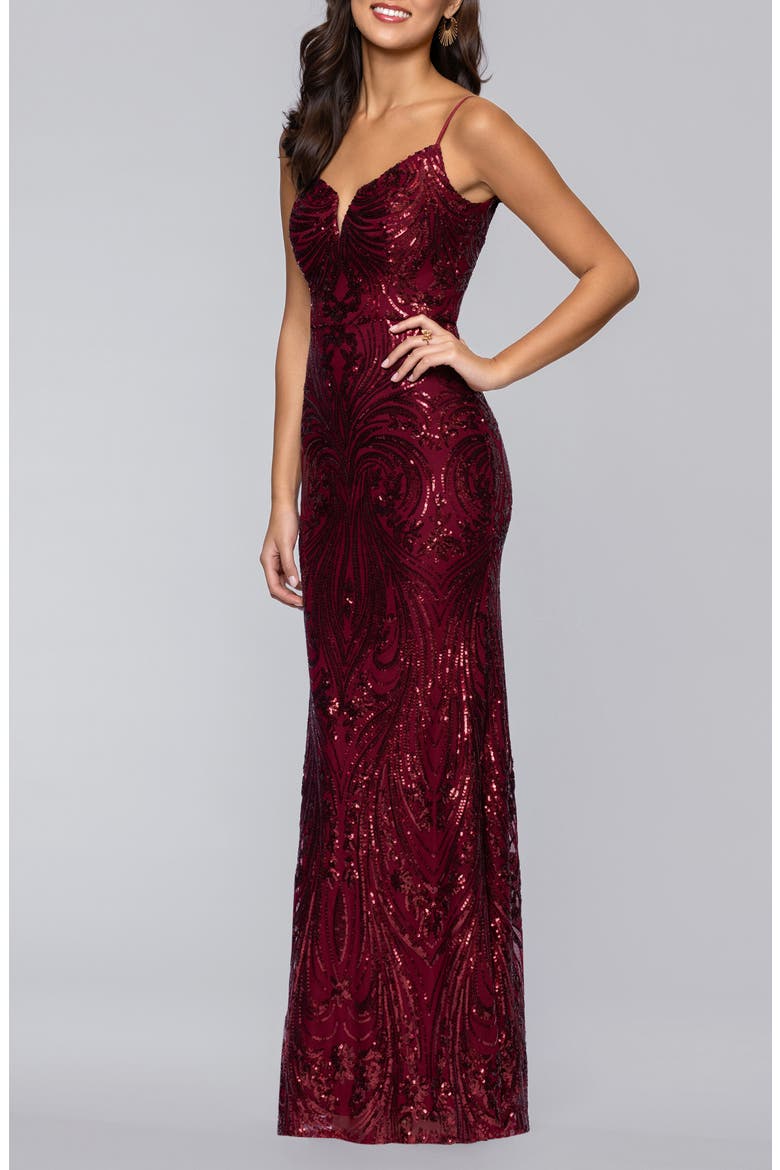 Sequin Gown, Alternate, color, WINE