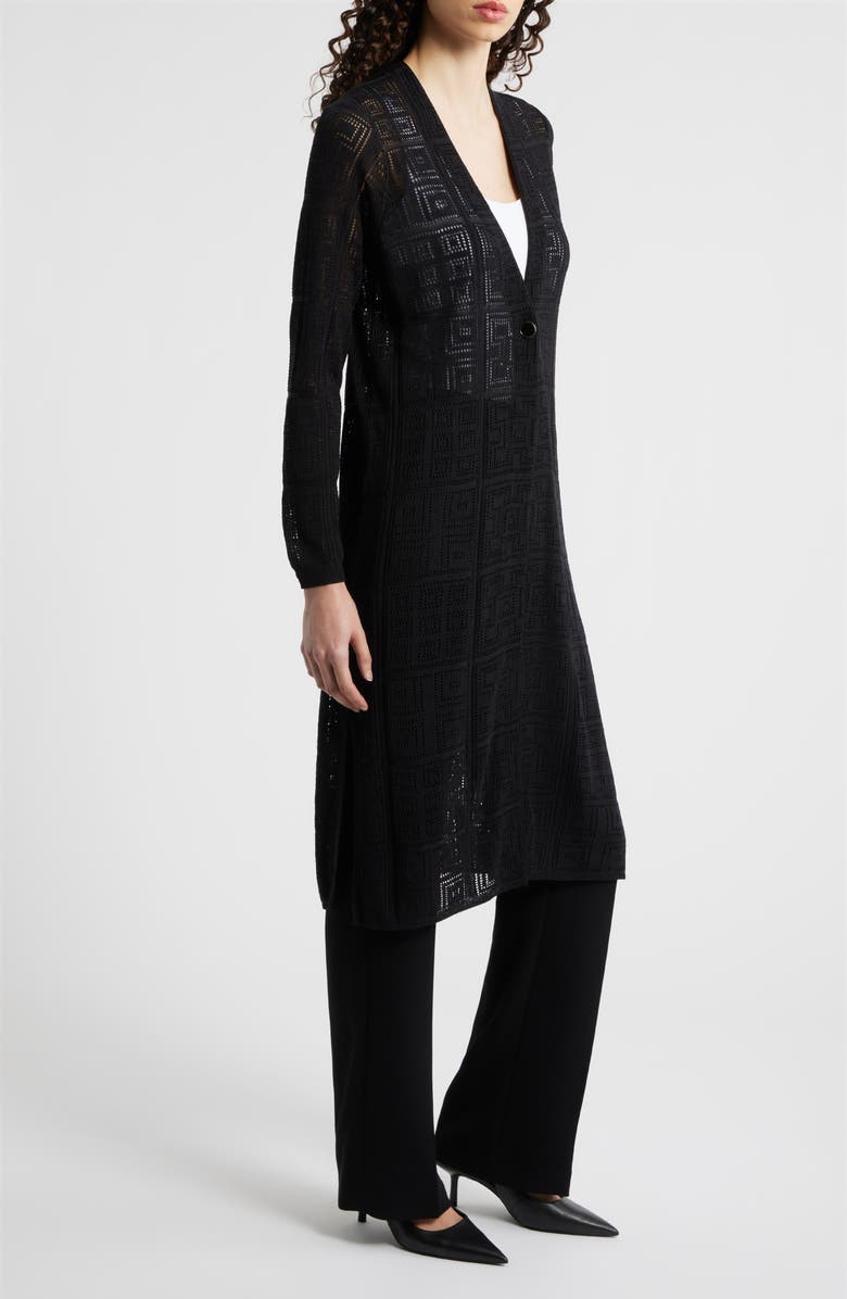 Anne Klein Open Stitch Cotton Blend Long Cardigan, Alternate, color, Anne Black