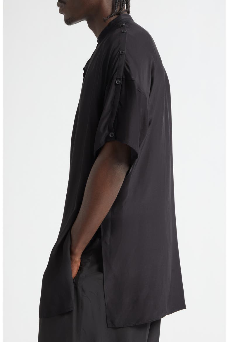 Double Covered Short Sleeve Silk Graphic Button-Up Shirt, Alternate, color, BLACK