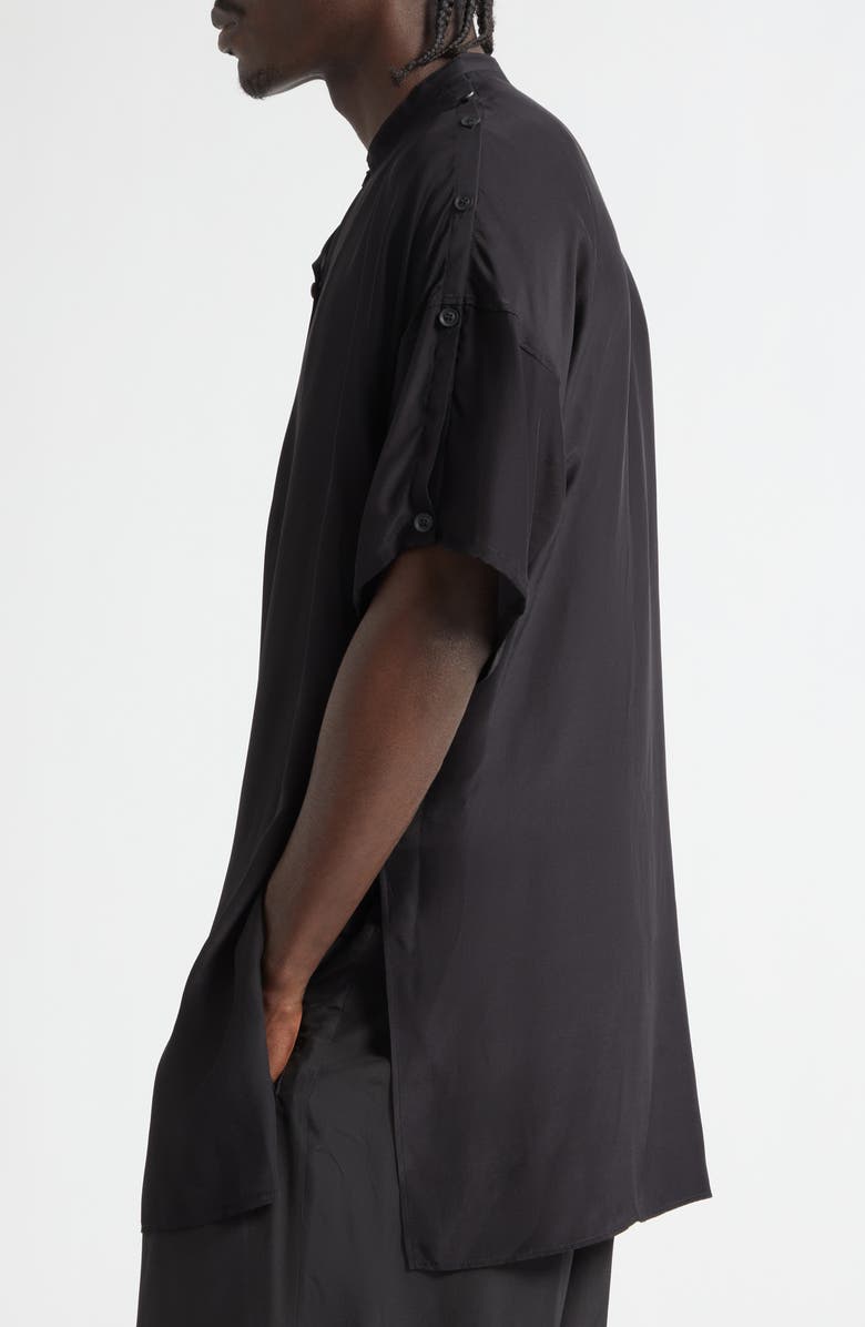 Yohji Yamamoto Double Covered Short Sleeve Silk Graphic Button-Up Shirt, Alternate, color, Black