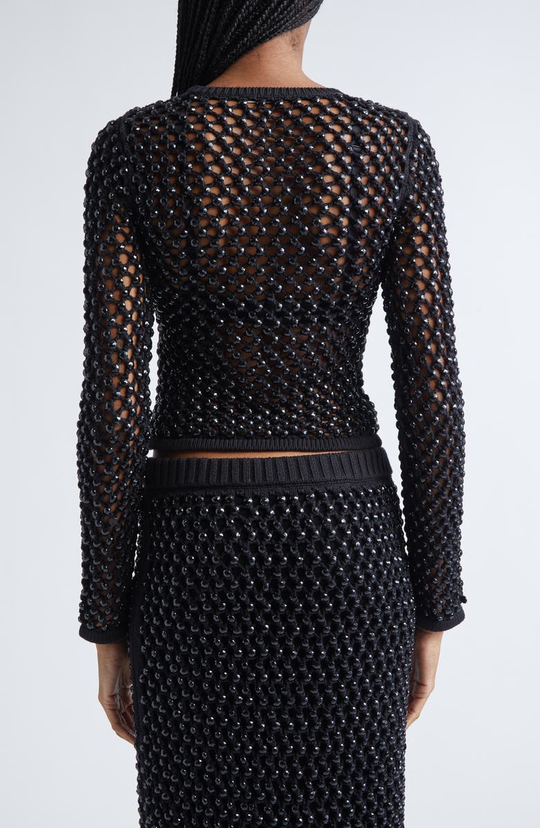 Diotima Enid Crystal Bead Embellished Fishnet Sweater, Alternate, color, Black