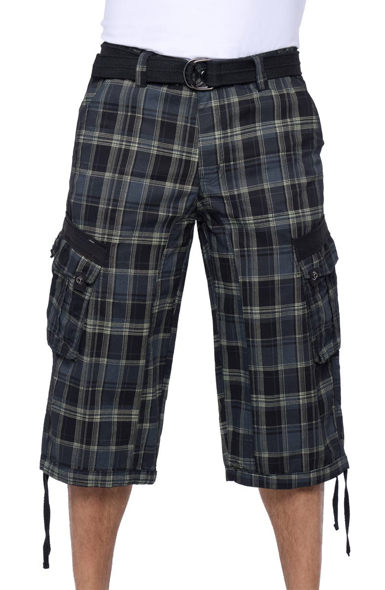XRAY Belted Cargo Shorts, Alternate, color, Plaid Black