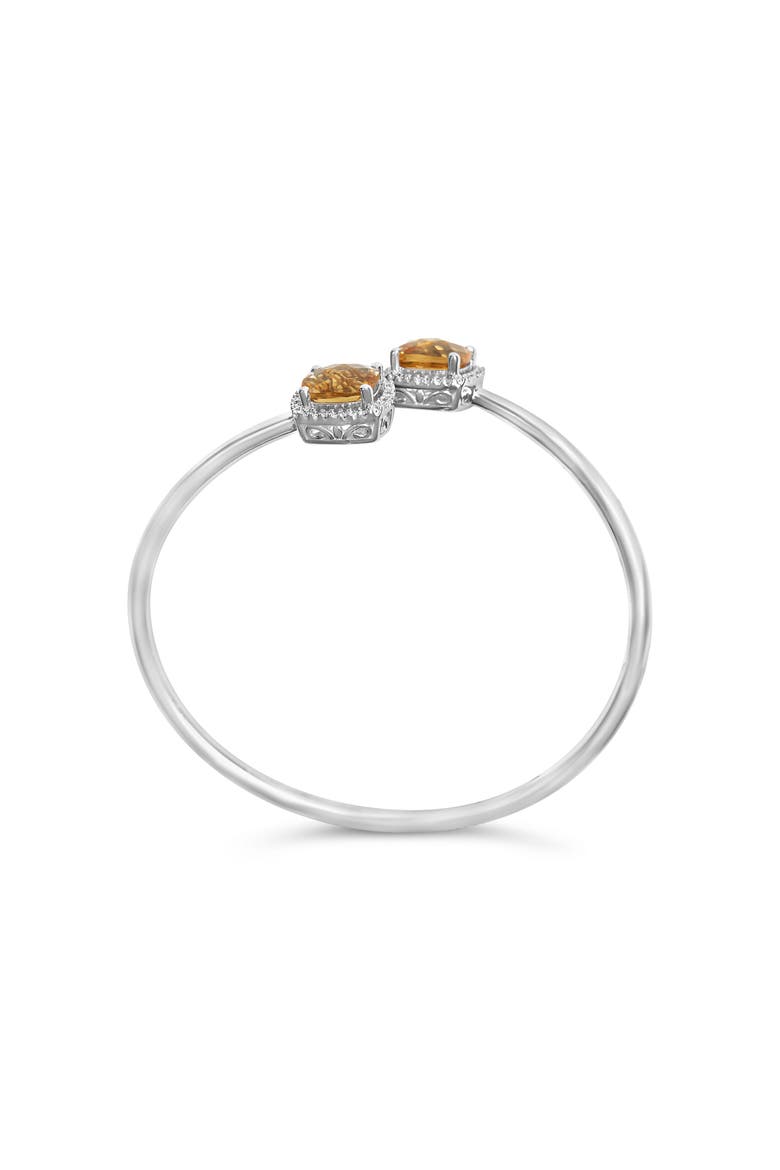 Silver 8mm Yellow Citrine and Diamond Accent Split Bypass Bangle Bracelet, Alternate, color, White