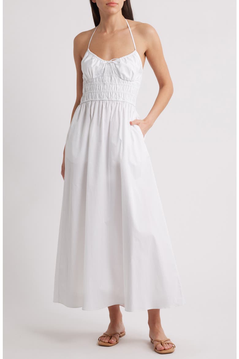The Lolita Smocked Cotton Cover-Up Halter Dress, Main, color, OPTIC WHITE