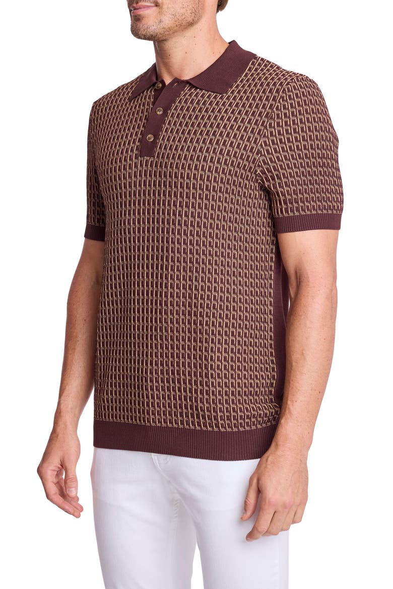 Trim Fit Geometric Knit Polo, Alternate, color, GANACHE & TAN