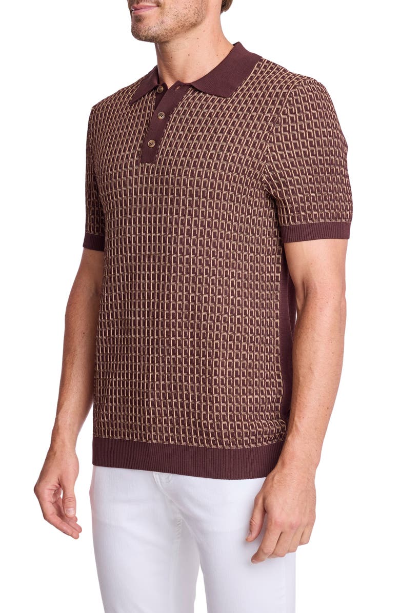 PAISLEY & GRAY Trim Fit Geometric Knit Polo, Alternate, color, Ganache & Tan