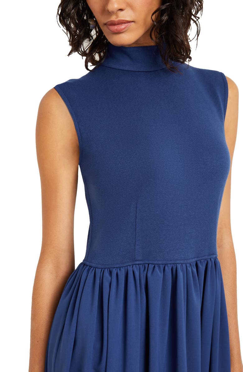 Misook Mixed Media Fit & Flare Dress, Alternate, color, Oceanic