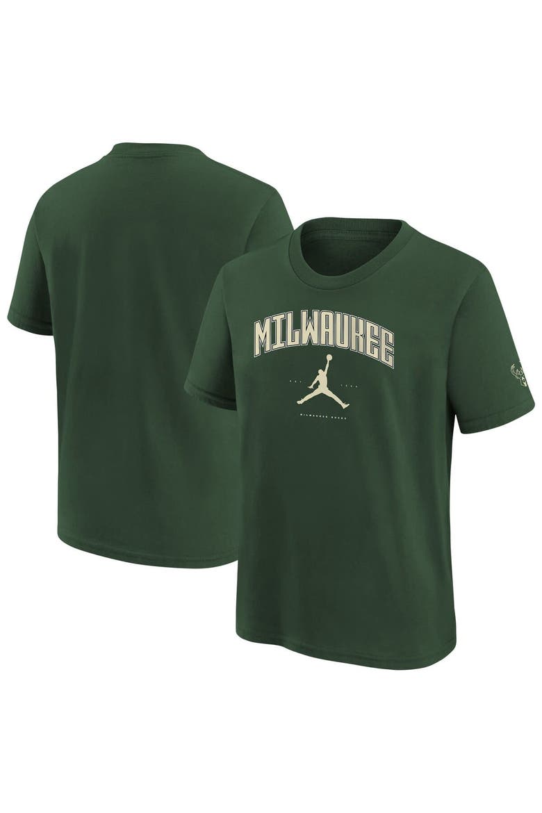Youth Jordan Brand Hunter Green Milwaukee Bucks Essential Cities T-Shirt, Alternate, color, Hunter Green