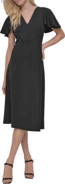 DKNY Split Sleeve V-Neck Midi Dress
