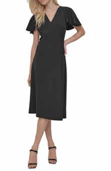 DKNY Split Sleeve V-Neck Midi Dress