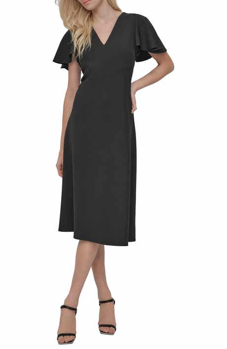 DKNY Split Sleeve V-Neck Midi Dress