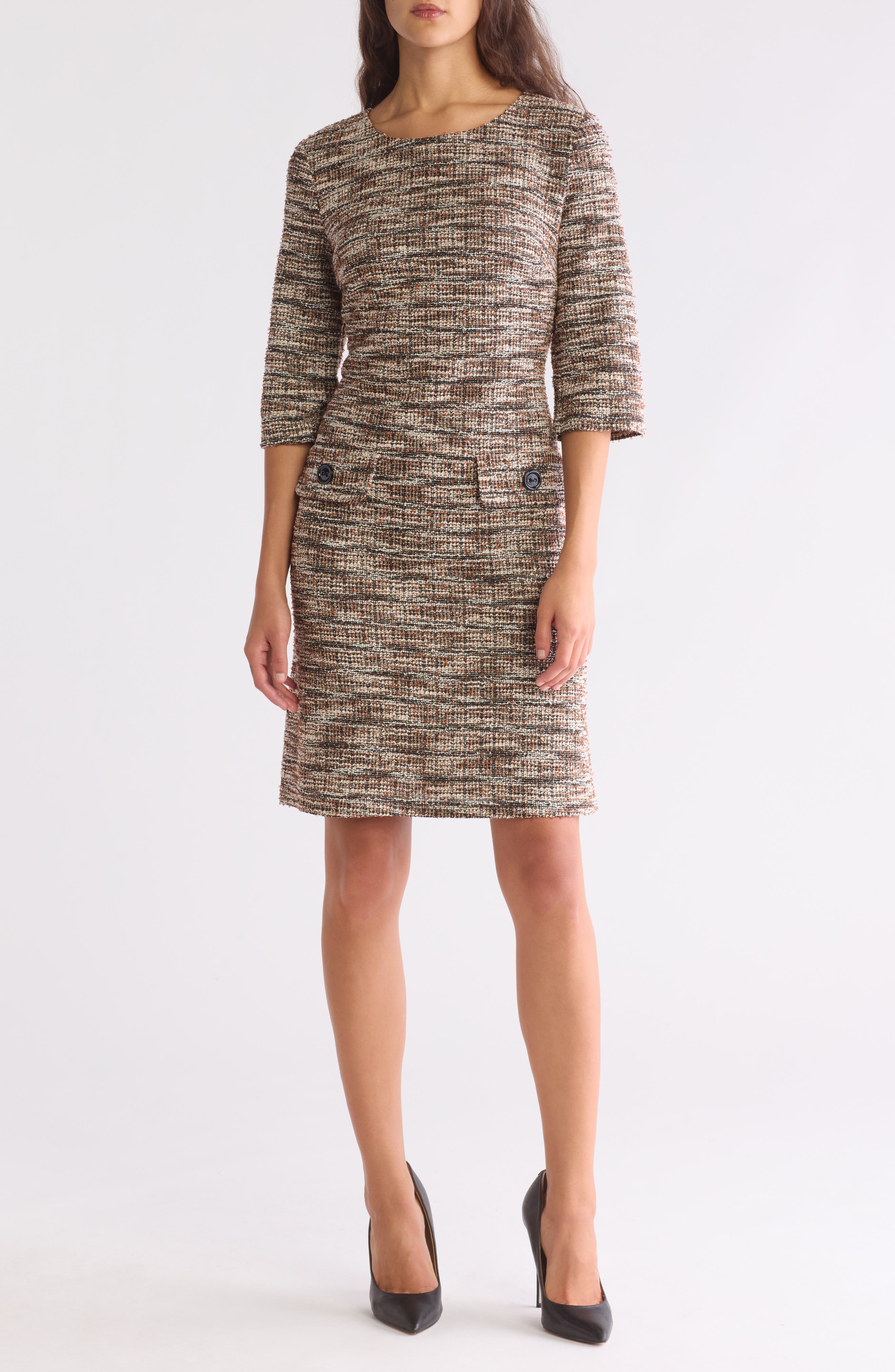 Connected Apparel Three Quarter Sleeve Shift Dress