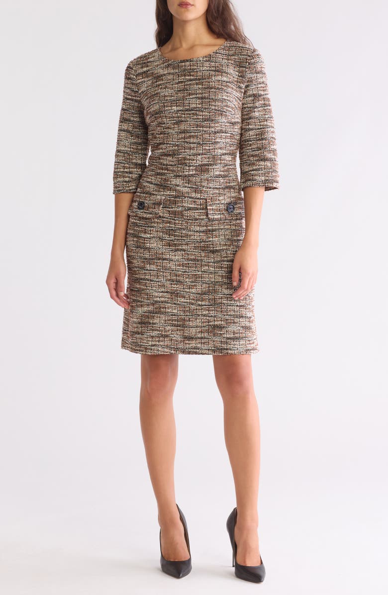 Connected Apparel Three Quarter Sleeve Shift Dress, Main, color, Spice