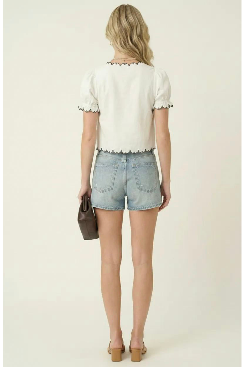 Puff Sleeve Embroidered Front Tie Blouse, Alternate, color, Off-White / Black