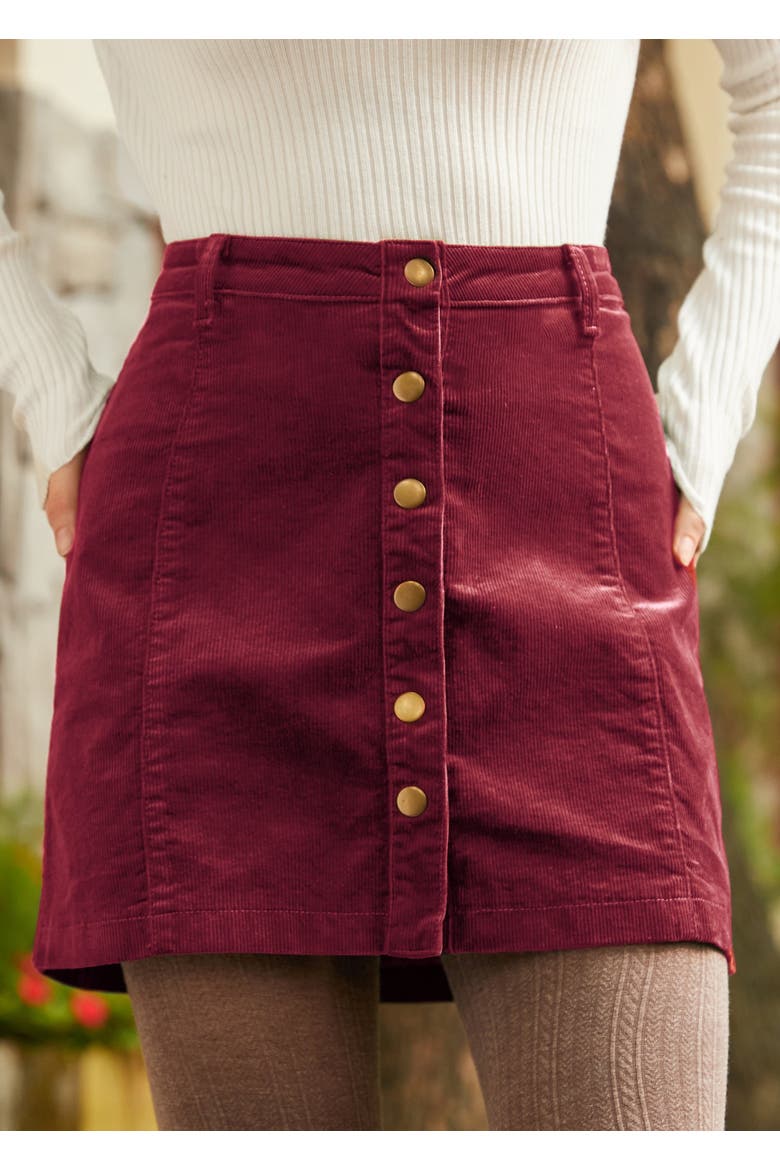 Vogue on Vinyl Button Front Corduroy Skirt, Alternate, color, Winter Berry