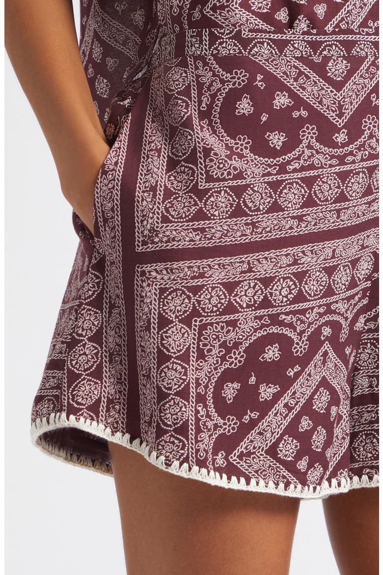 Tennison Bandana Print High Rise Cotton Blend Shorts, Alternate, color, RAISIN DOVE