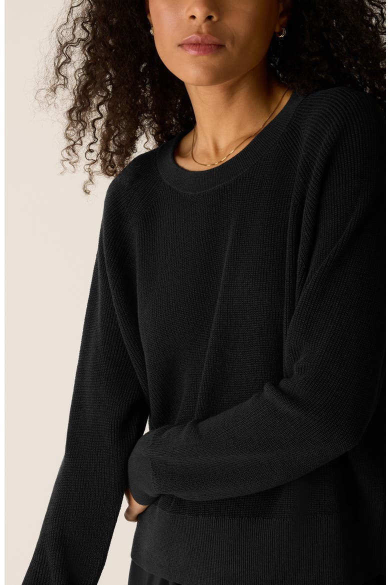 Crewneck Organic Linen & Organic Cotton Sweater, Alternate, color, BLACK