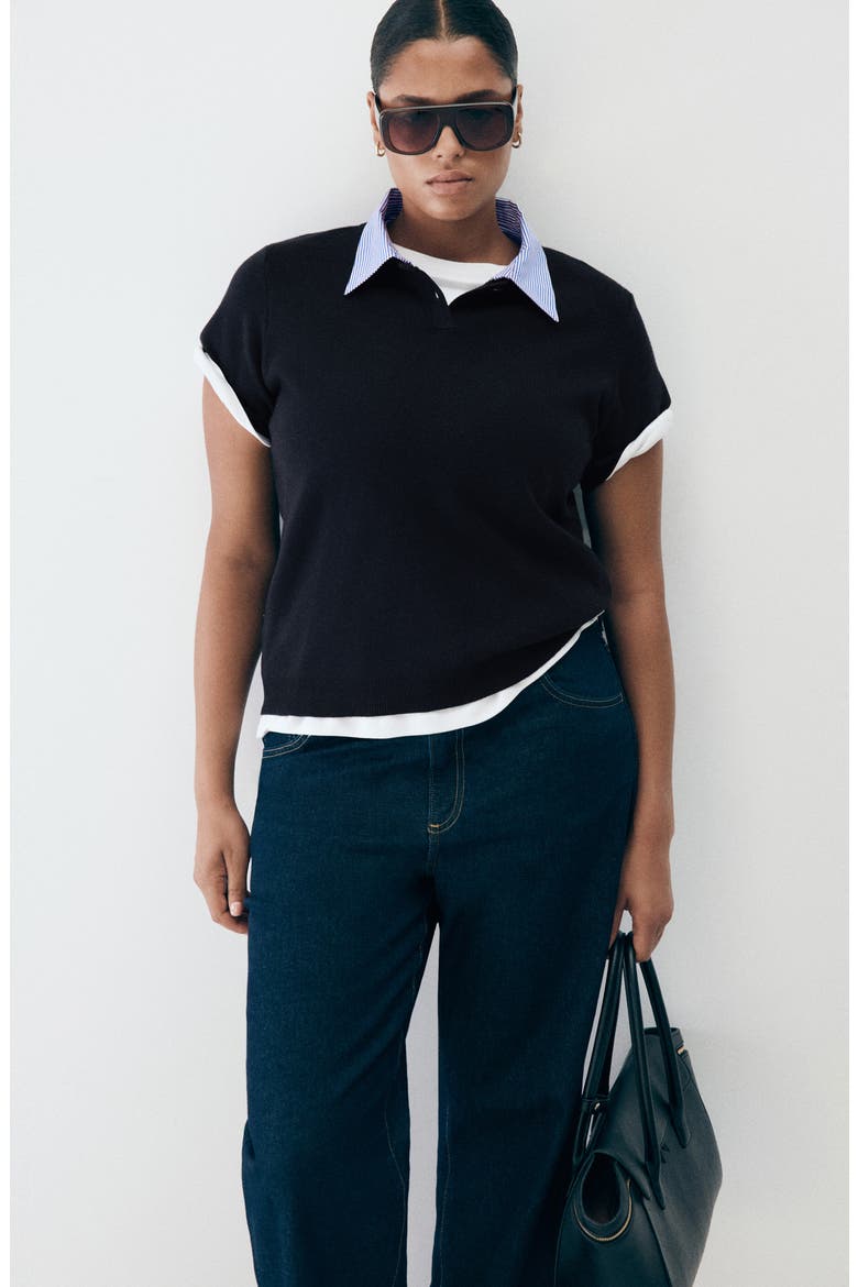 Stripe Collar Polo Sweater, Alternate, color, DARK NAVY