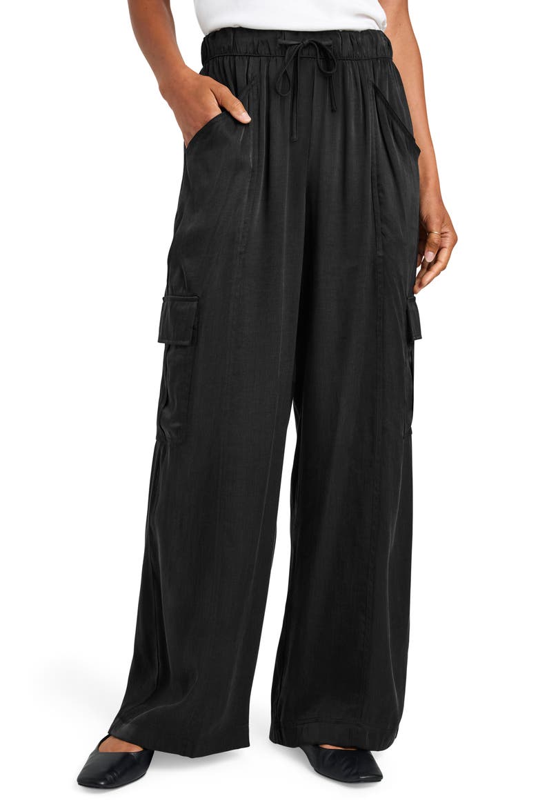 Savannah Wide Leg Sateen Pants, Main, color, BLACK