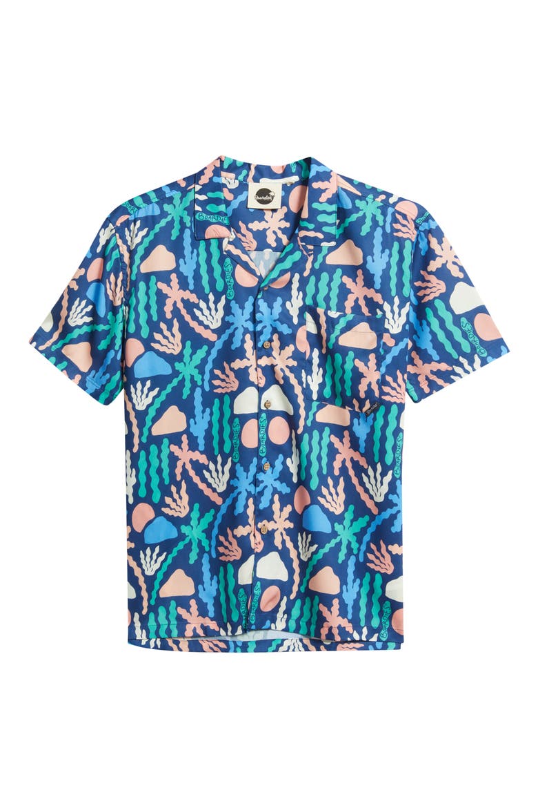 Print Short Sleeve Button-Up Camp Shirt, Alternate, color, BLUE MULTI