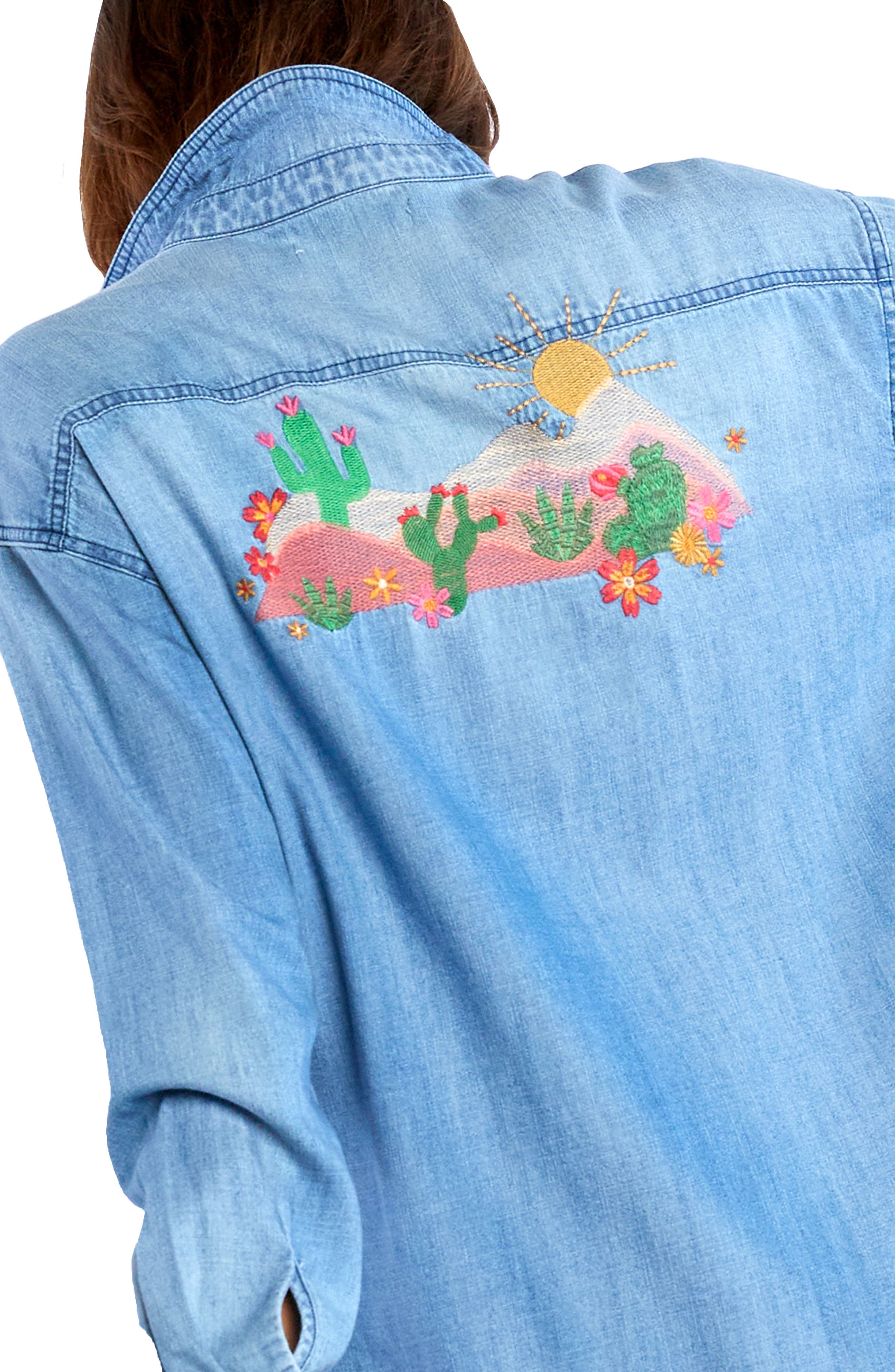 Billy T Wild Cactus Embrodiered Denim Button-Up Shirt (Women) | Nordstrom