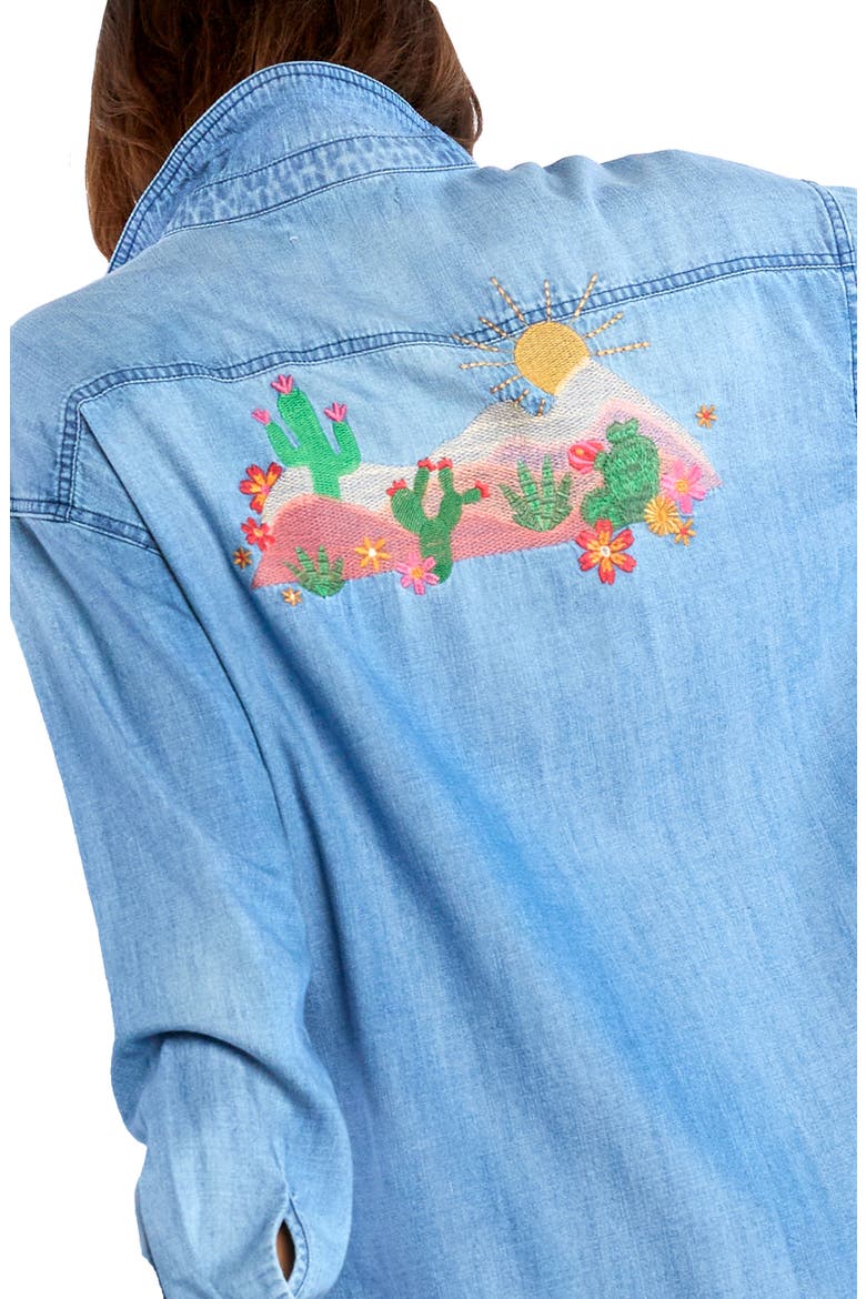 Wild Cactus Embrodiered Denim Button-Up Shirt, Alternate, color, DENIM