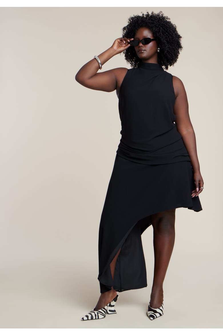 Asym Drape High Low Dress, Alternate, color, BLACK ONYX