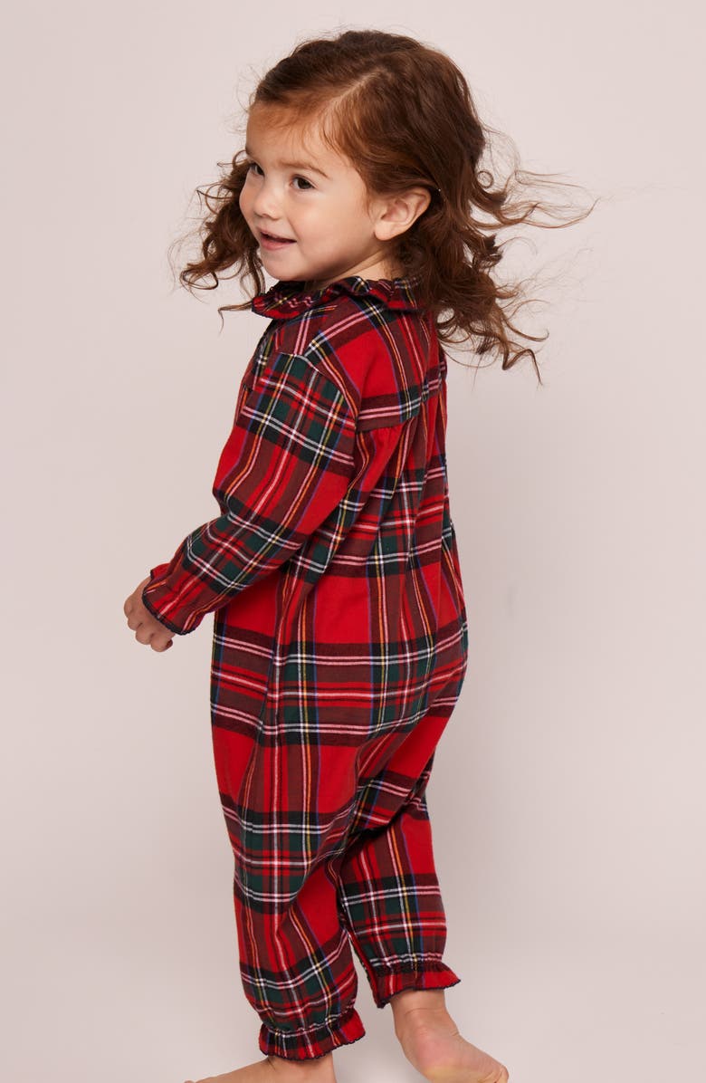 Petite Plume Madeline Imperial Tartan One-Piece Brushed Twill Pajamas, Alternate, color, Red