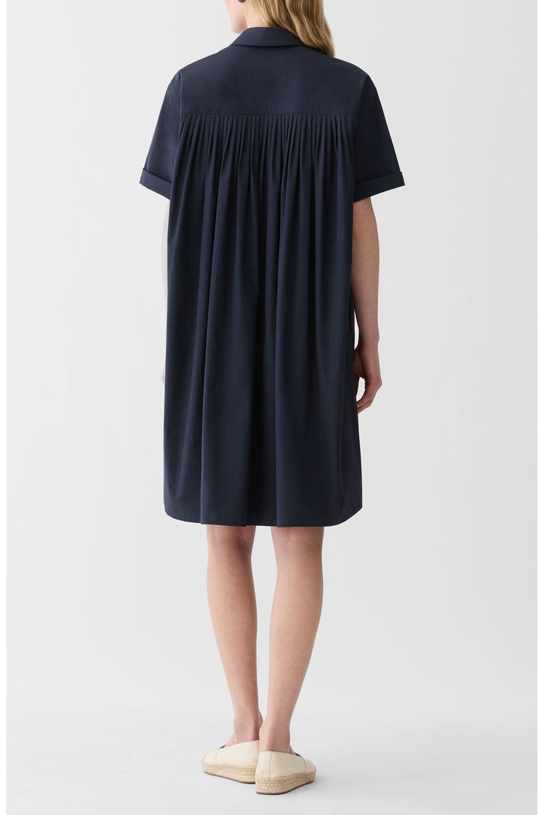 Pleated Organic Cotton Poplin Shirtdress, Alternate, color, INK
