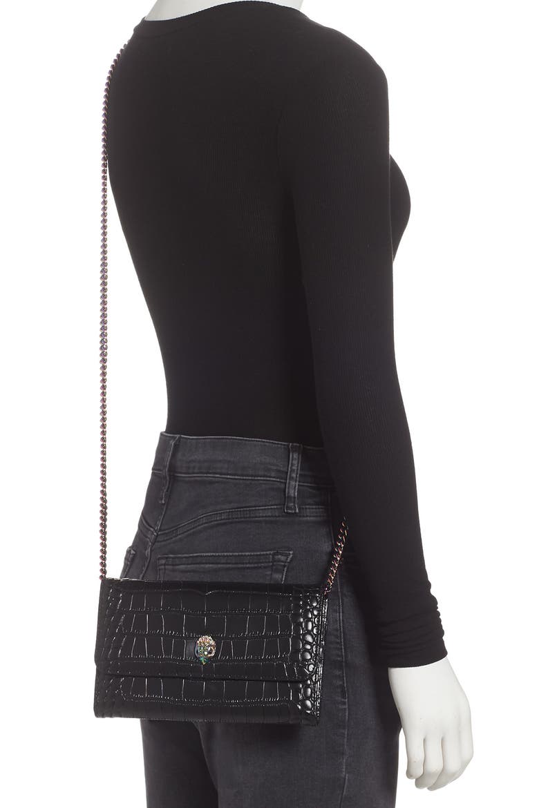 Kensington Croc Embossed Leather Wallet on a Chain, Alternate, color, BLACK/ OTHER
