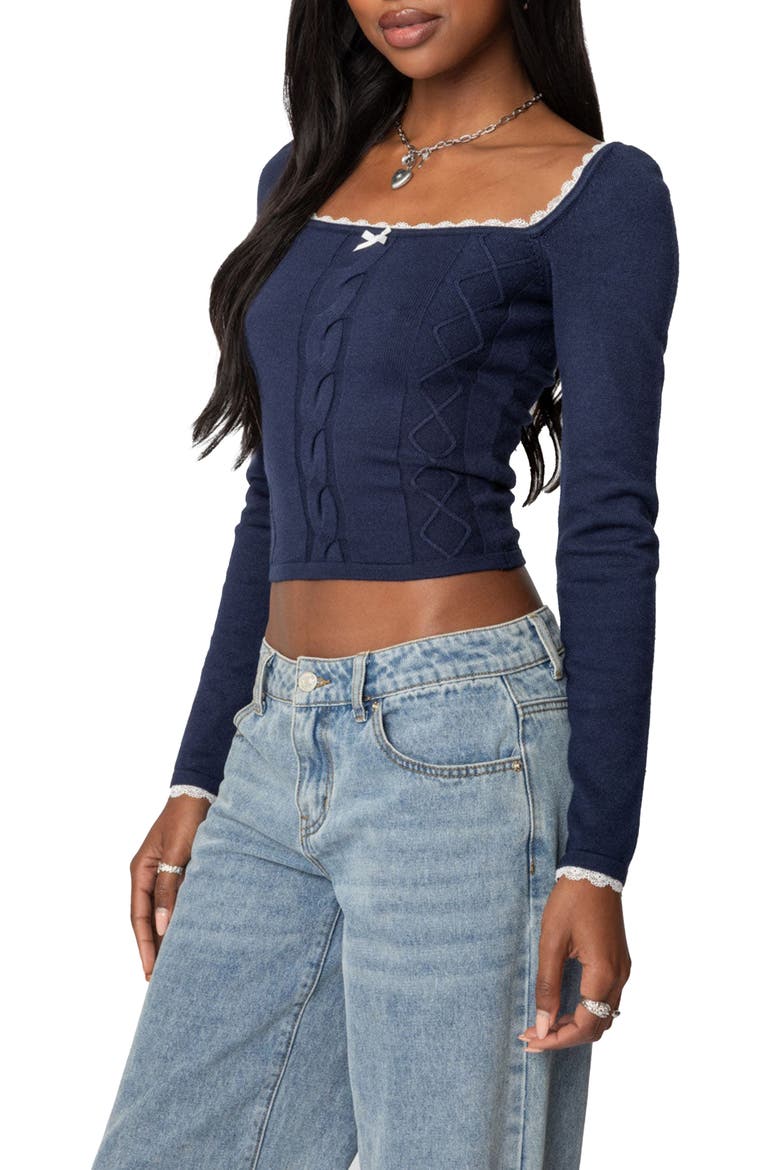 Ansley Cotton Stitch Square Neck Top, Alternate, color, NAVY