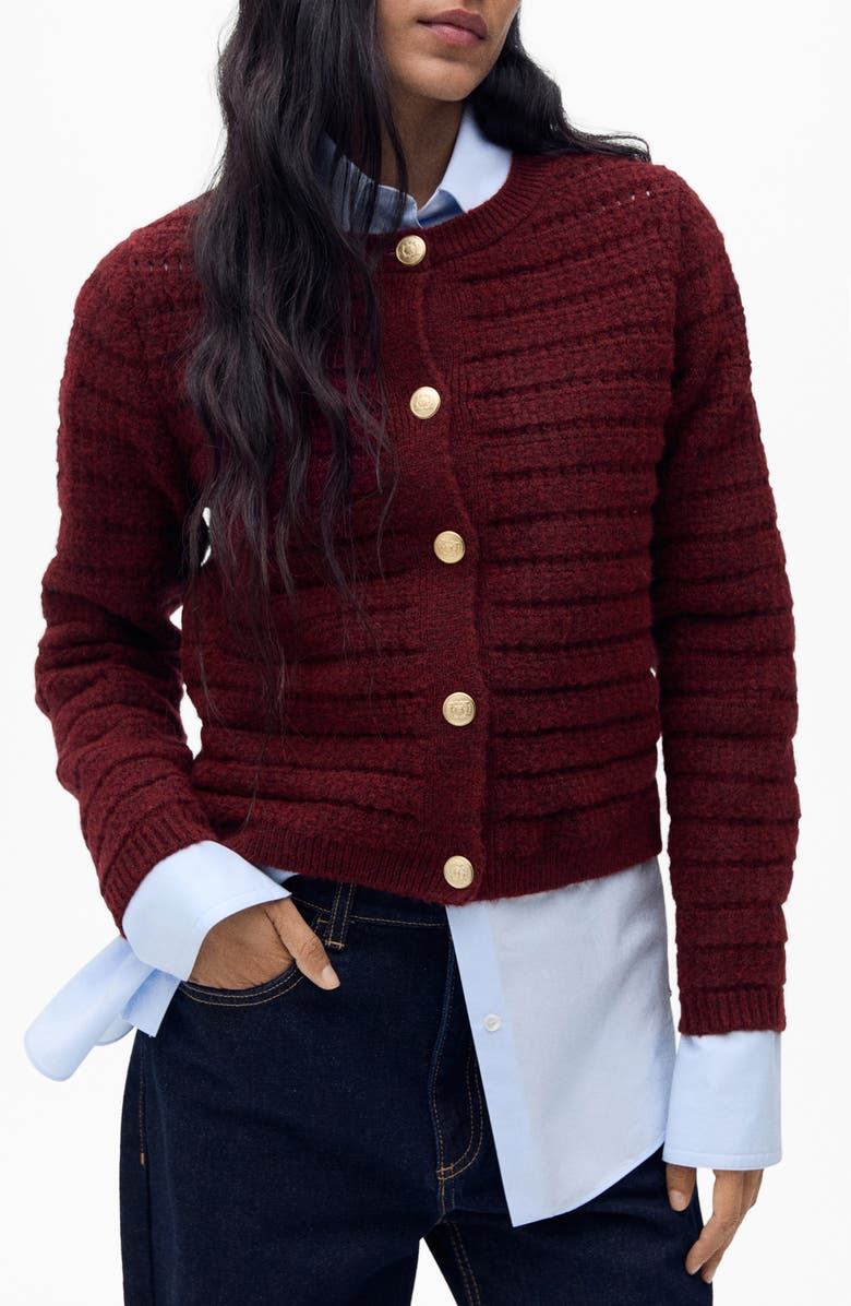 MANGO Open Stitch Cardigan, Main, color, Wine